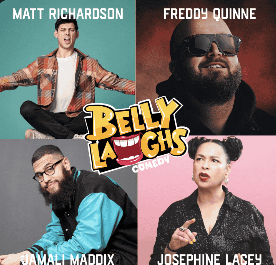 an image of the poster for the event showing a picture of each of the comedians peforming