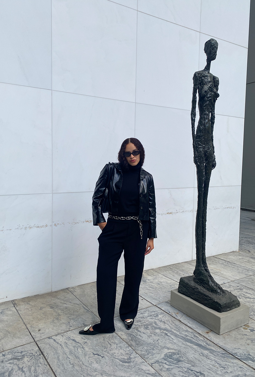 Best leather jackets for spring, shown in a street style photo of a fashion editor