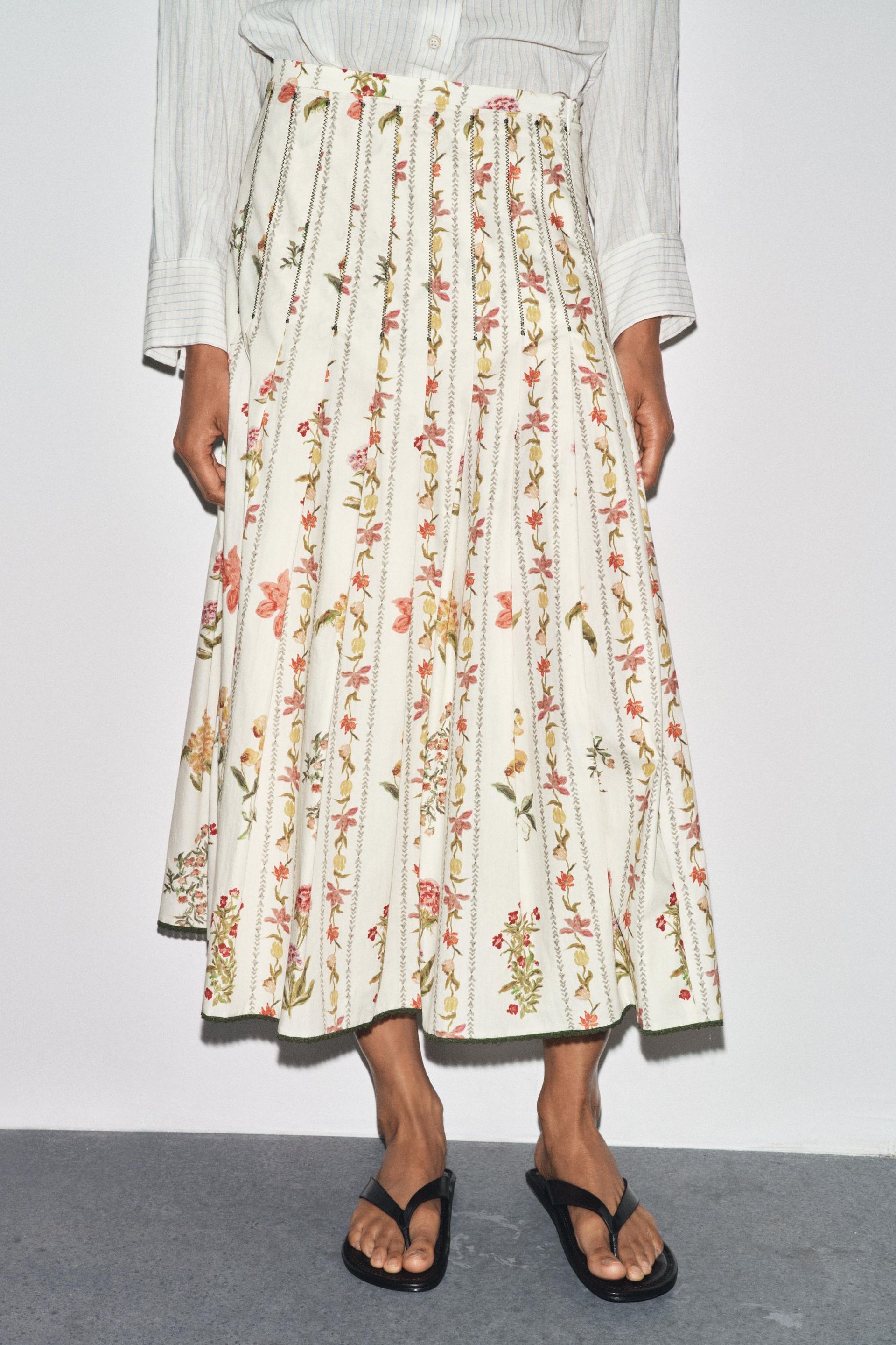Zw Collection Floral Pleated Skirt