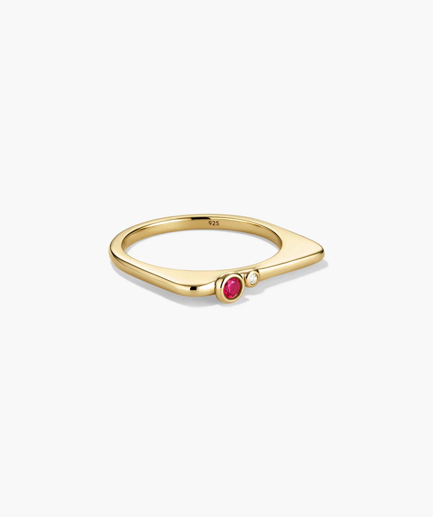 Mejuri puzzle stacking ring in gold vermeil and ruby