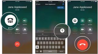 How to make an RTT call on the iPhone by showing steps: Wait for the call to connect, Tap the RTT icon. Enter your message. To end call, tap the back button, and hang up by tapping on the icon.