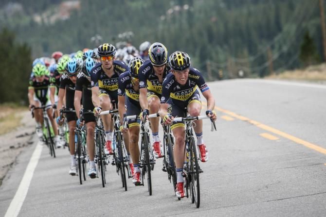 Saxo-Tinkoff chases hard on the final climb with riders still up the road.