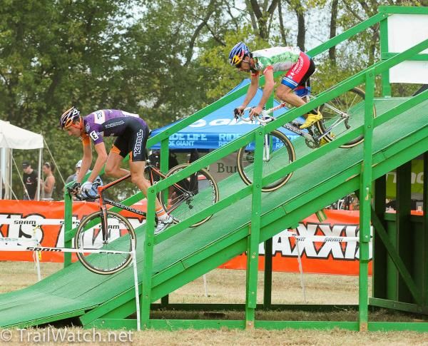 Ryan Trebon and Tim Johnson descend the Green Monster ramp
