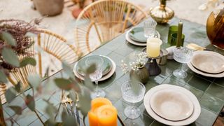 laid dinner table with dried flowers