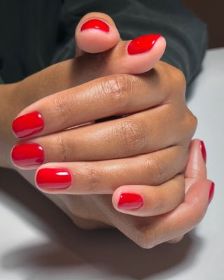 bright red squoval nails