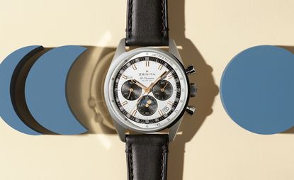 New Zenith watches include the Chronomaster Original Triple Calendar, seen here with black strap
