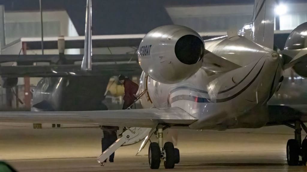 Brittney Griner gets out of an airplane in San Antonio, Texas.