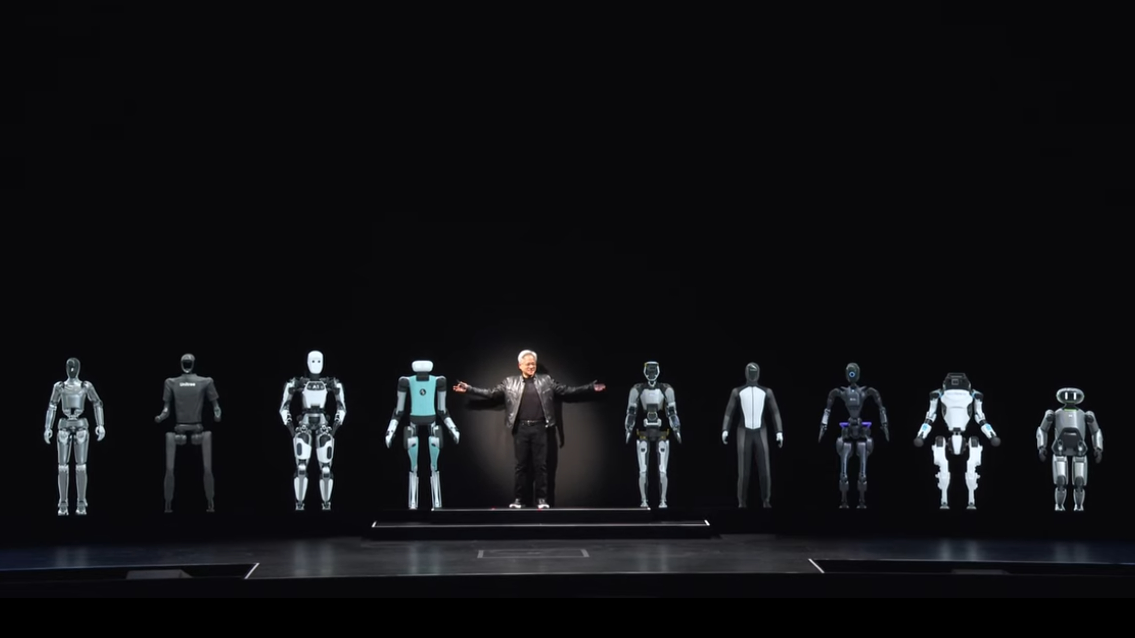 Nvidia CEO showing off a bunch of humanoid robots
