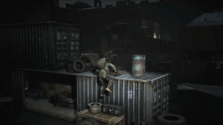 Player vaulting up onto a shipping container in Escape from Tarkov