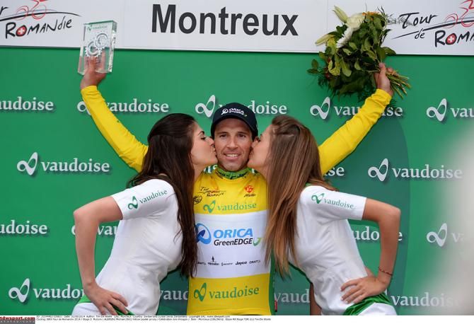 Race leader Michael Albasini on the podium