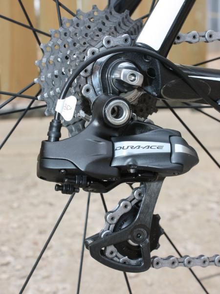 The typical loop of cable housing has been replaced by an insulated copper wire on Shimano's groundbreaking Dura-Ace Di2 electronic drivetrain.