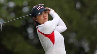 Rose Zhang takes a shot during the Sunday singles of the Solheim Cup