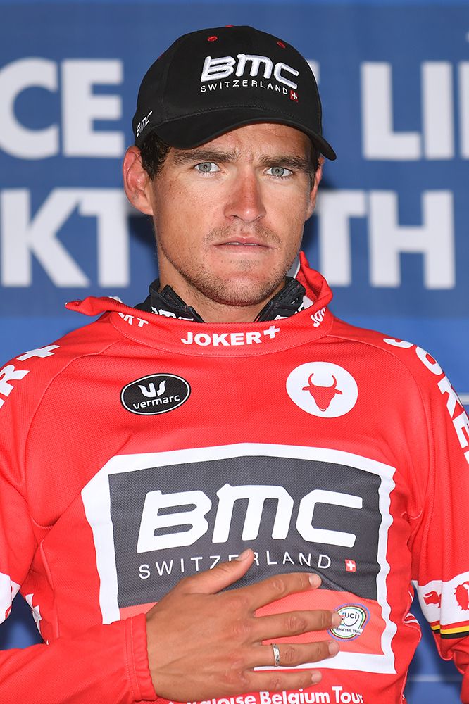 Greg Van Avermaet (BMC) pulls on the leader's jersey