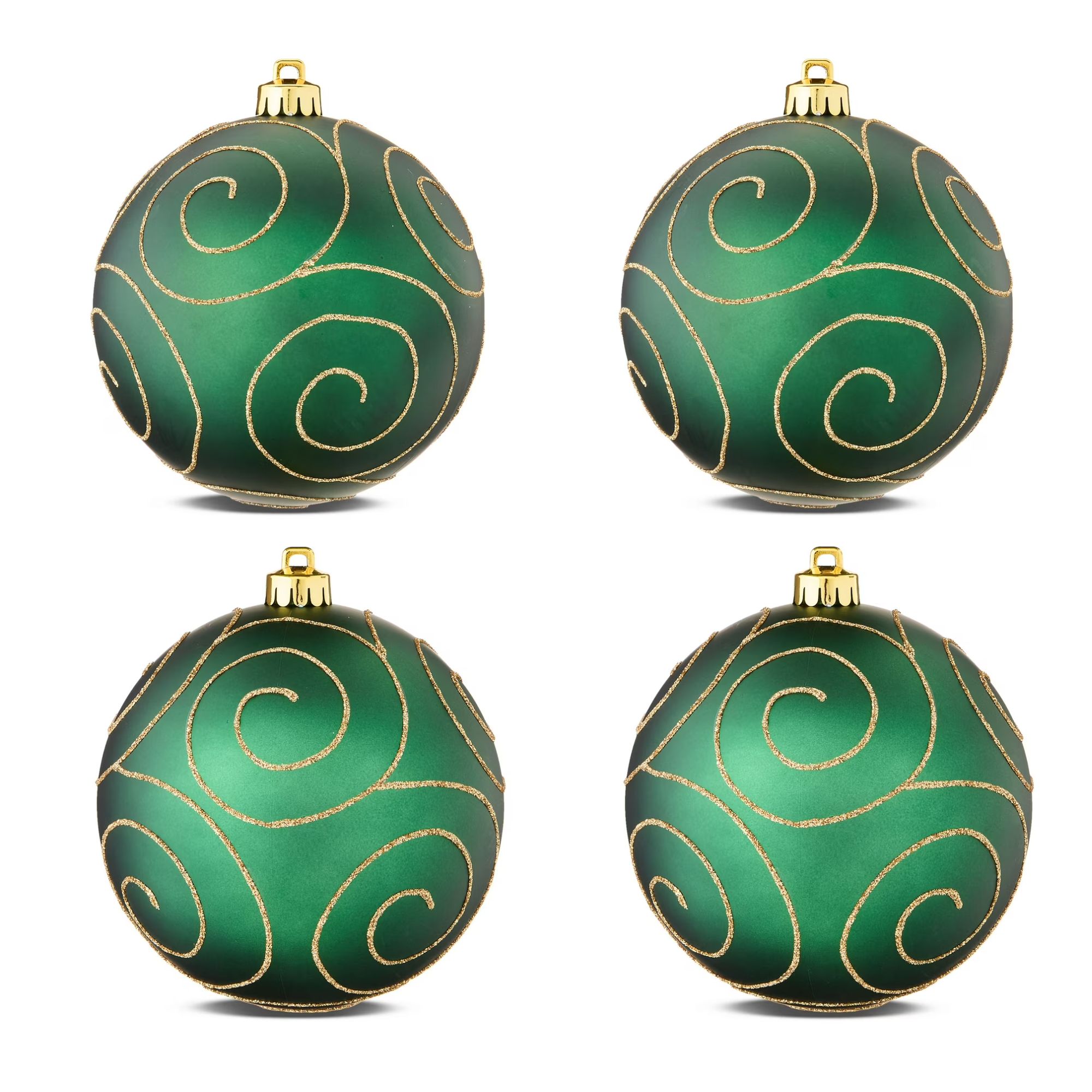 4-Count Green with Gold Glitter Swirl Shatterproof Christmas Ornaments, 5.9 in, by Holiday Time