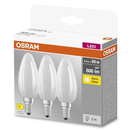 Osram 60w Filament Frosted B22d/e14 Candle Led Bulb 3 Pack - Warm White
