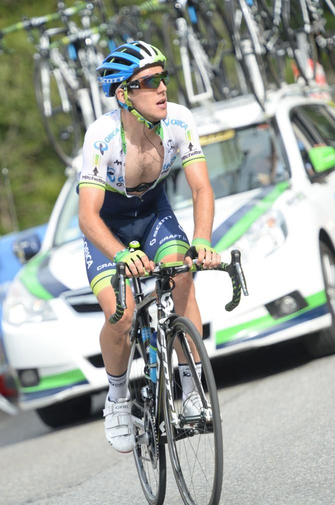 Simon Yates rides home after a day in the break