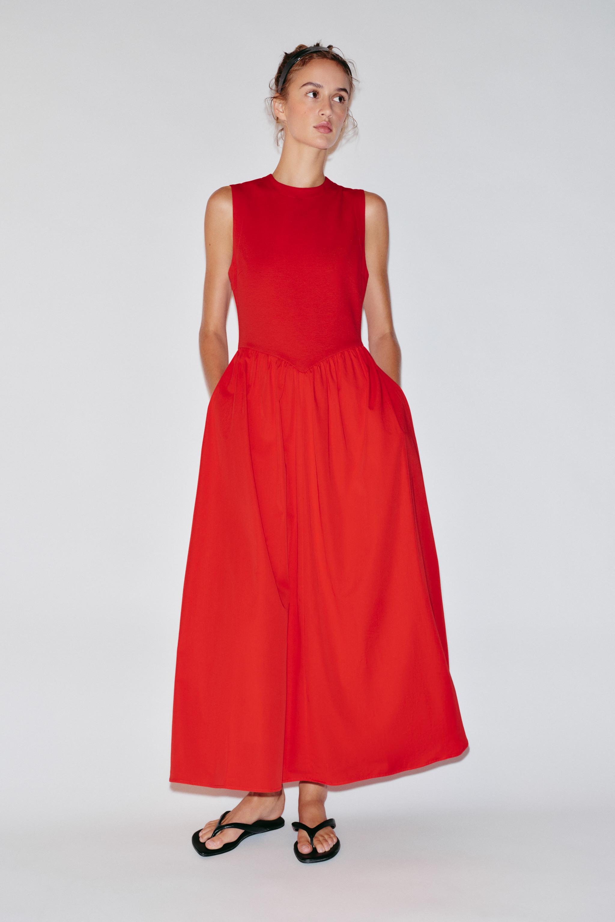 Combination Midi Dress - Red - Xs