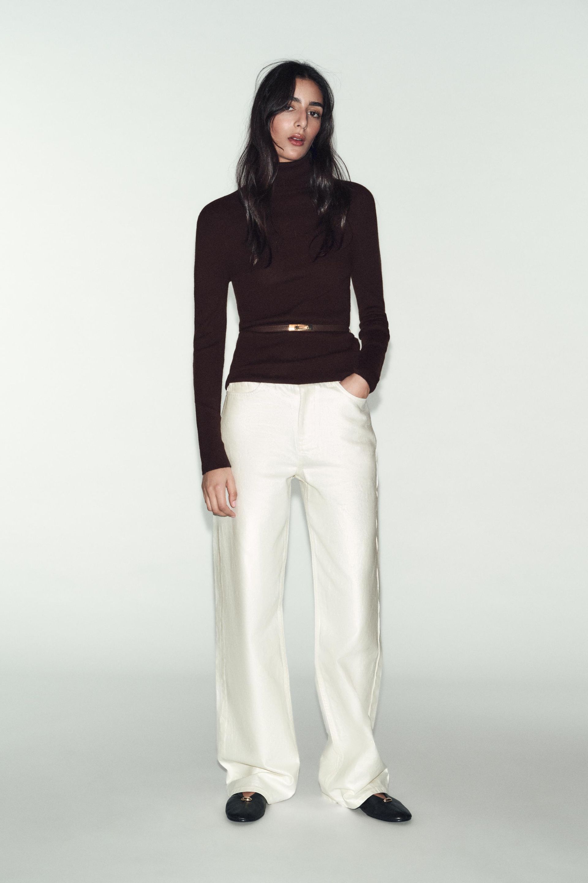 100% Wool High Neck Jumper With Belt