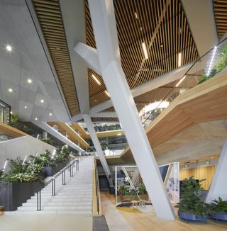 frame and volumes inside booking.com campus by unstudio
