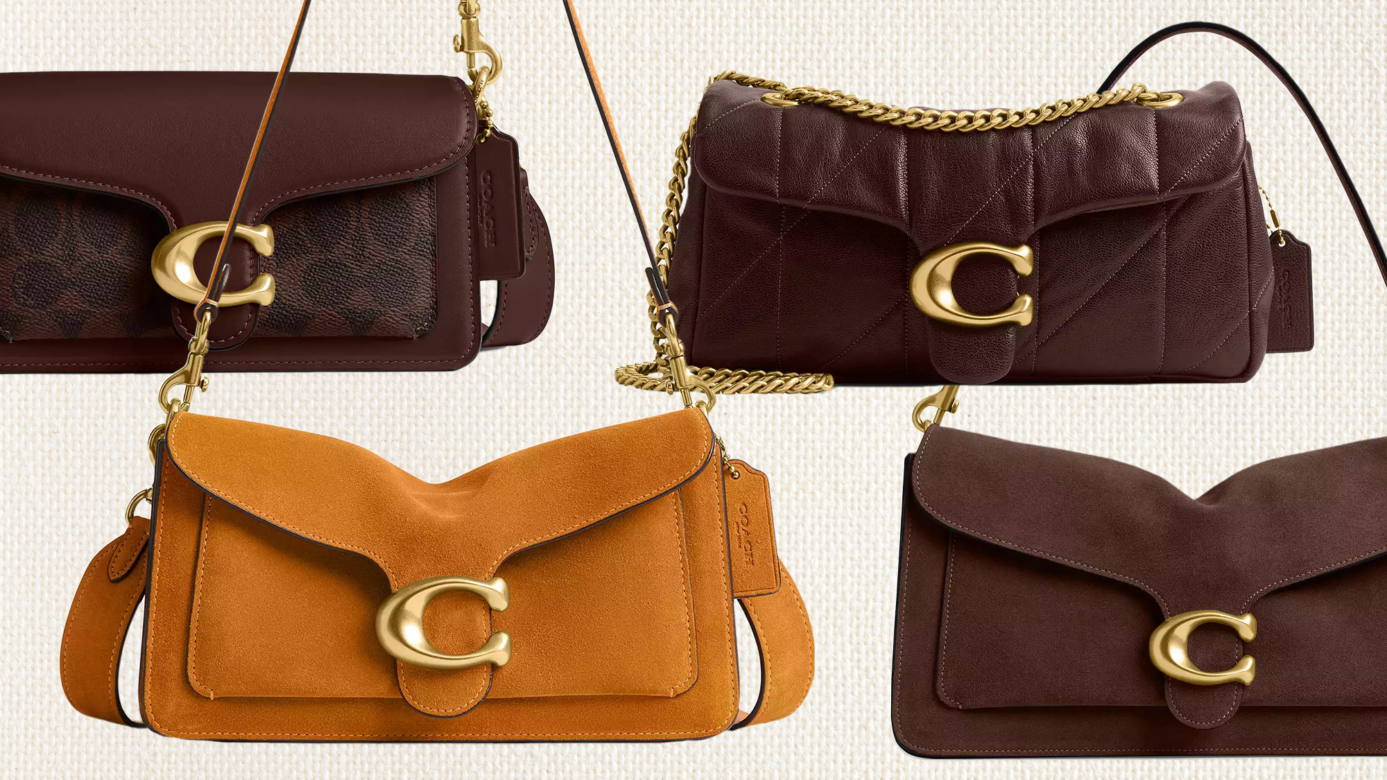 Collage of Coach Tabby Bags