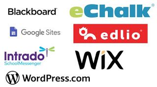 Logos of Blackboard, Google sites, Chalk, Edlio, Wix, Wordpress and Intrado