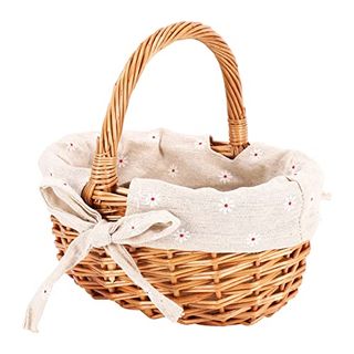 Giilayky Hand-Woven Wicker Basket Simulation Single Handle Small with Hand Gift Basket