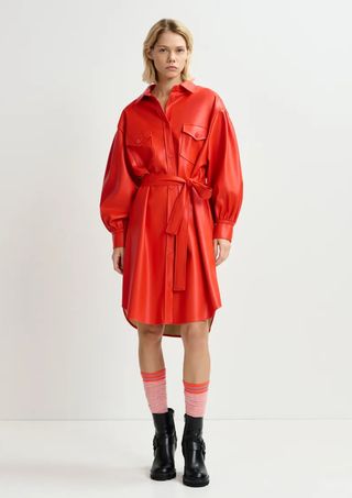 Essential Antwerp Red Faux Leather Shirt Dress