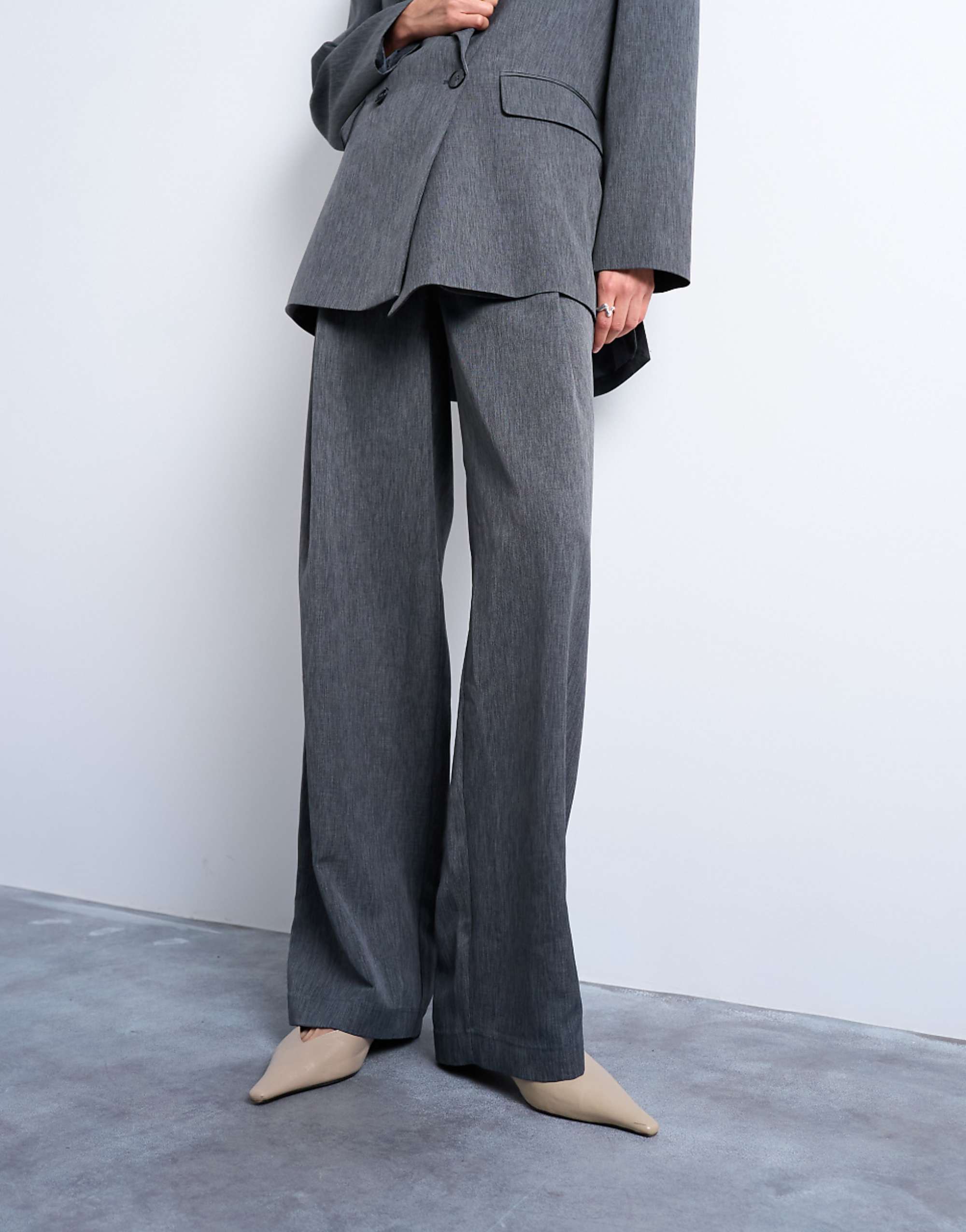 Topshop Tonic Pleated Suit Trouser With Side Buckle in Grey
