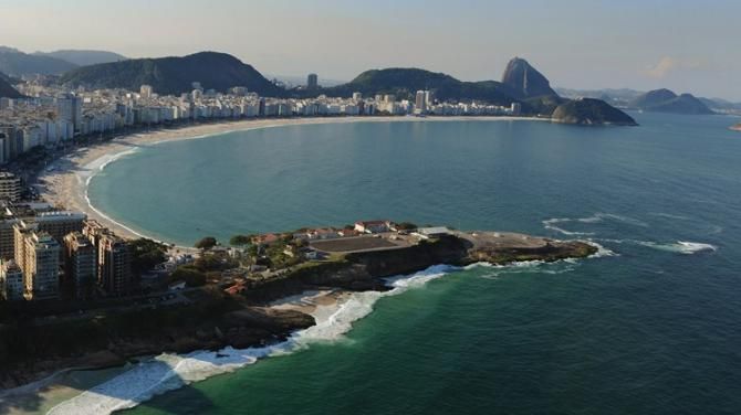 Panoramic view of Copacabana with the Fort in the foreground where Rio 2016 cycling's road race will start and finish.