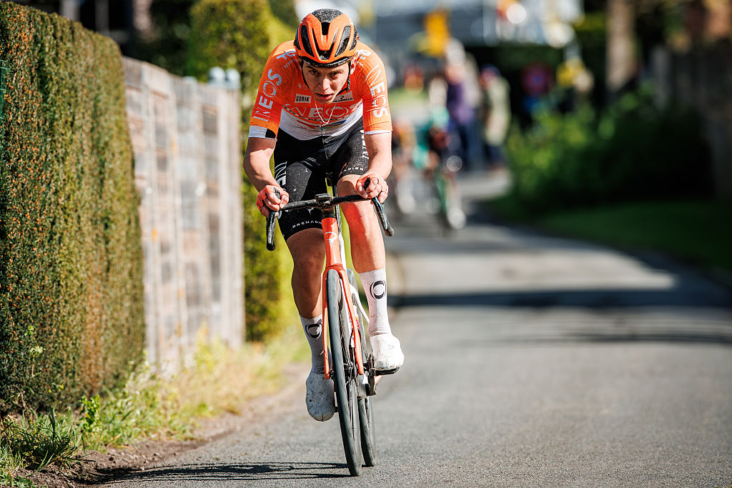Artem Shmidt riding solo during the Tour of Flanders
