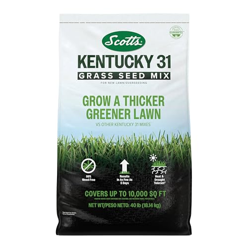 Scotts Kentucky 31 Grass Seed Mix for New Lawns or Overseeding - Lawn Grass Seed That Grows Thicker and Greener Vs. Other Kentucky 31 Mixes, Covers Up to 10,000 Sq. Ft.