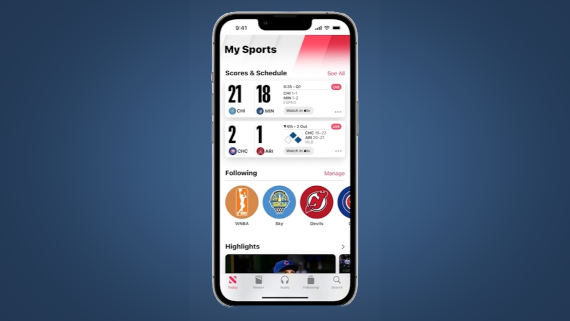 رابط فعلی My Sports در Apple News