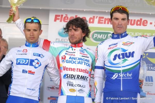 The podium: Nacer Bouhanni (FDJ-Big Mat, Roberto Ferrari (Androni Giocattoli), Jimmy Engoulvent (Saur - Sojasun)