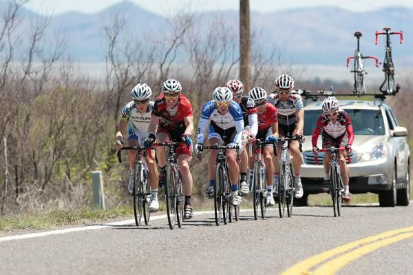 The seven members of the break start to mark each other with 10 miles to go.