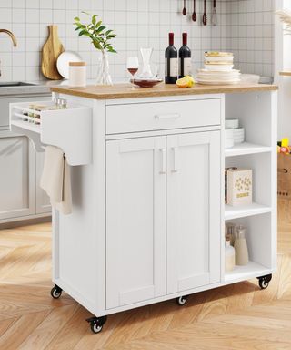 A kitchen island in a kitchen