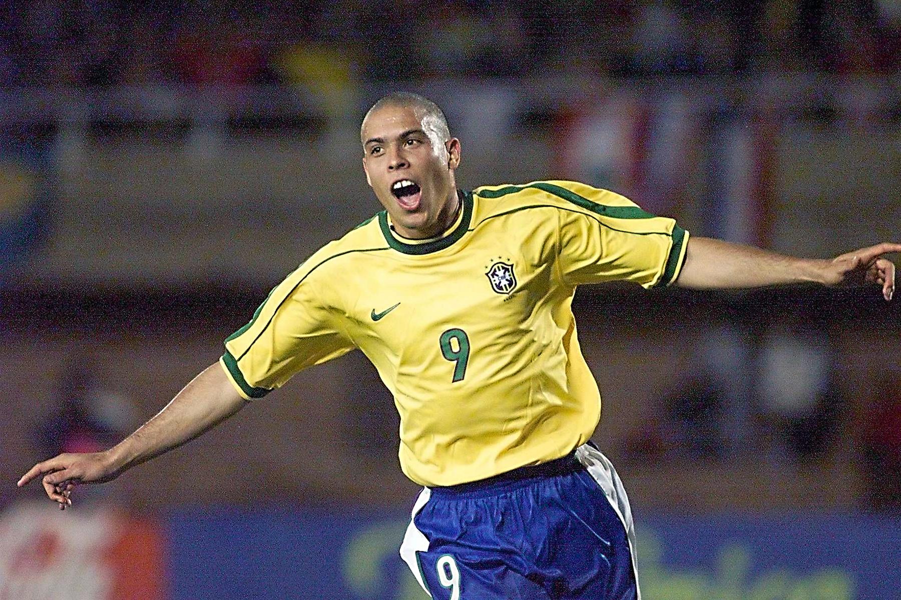 Ronaldo celebrates after scoring for Brazil against Venezuela in the Copa America in 1999.