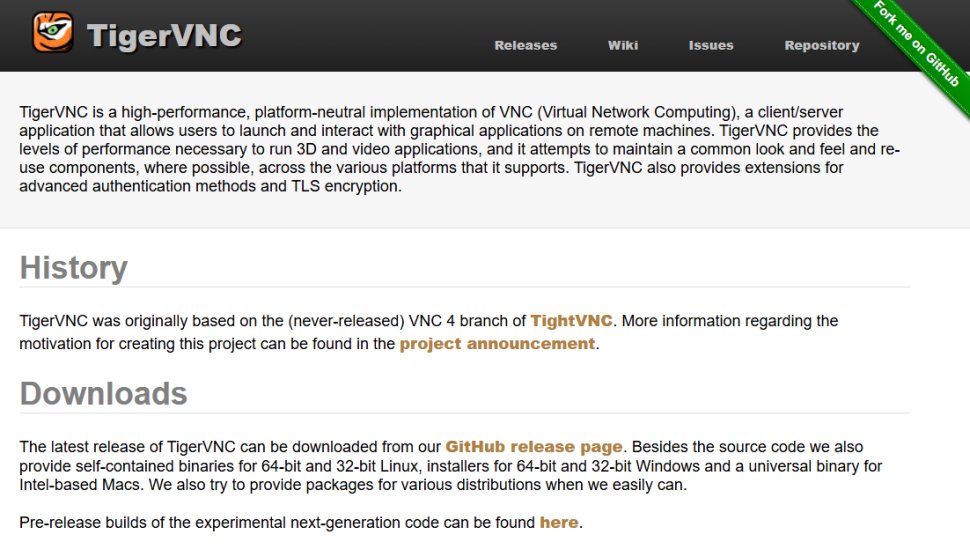 Website screenshot of TigerVNC (August, 2025)