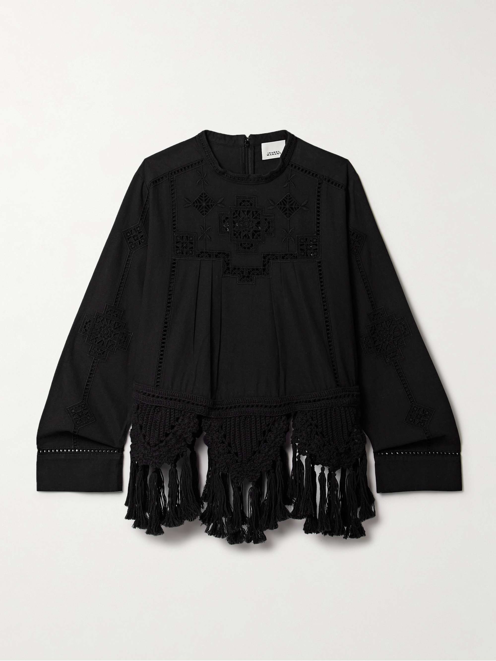 Severine Crochet and Macramé-Trimmed Pleated Cotton Top