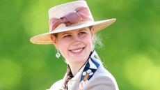 Lady Louise Windsor laughs as she takes part in the carriage driving event on day 5 of the Royal Windsor Horse Show at Windsor Castle on May 05, 2024