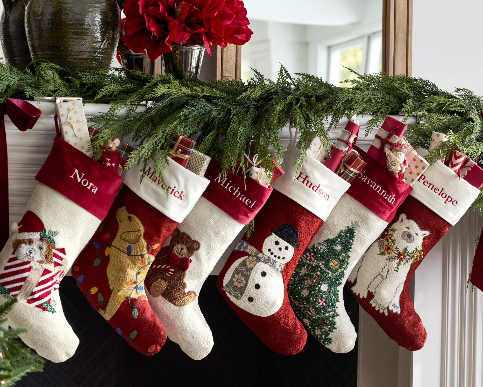 Red and white christmas stockings