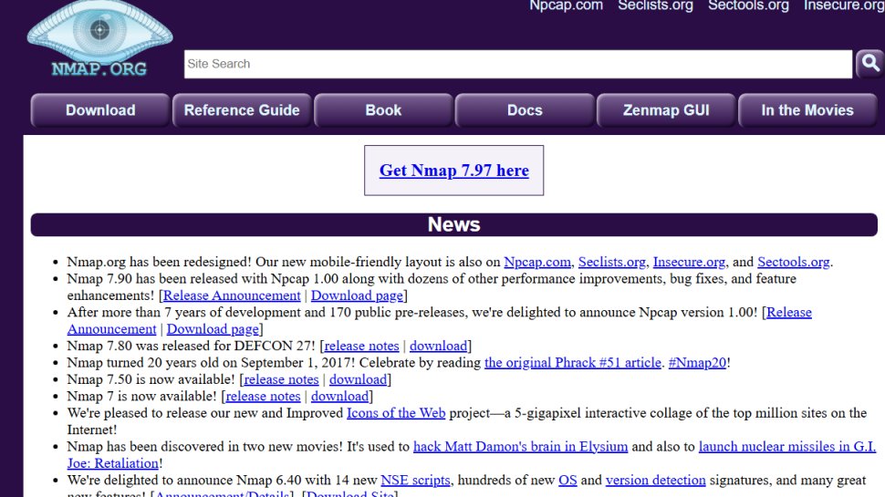Website screenshot of Nmap (July, 2025)