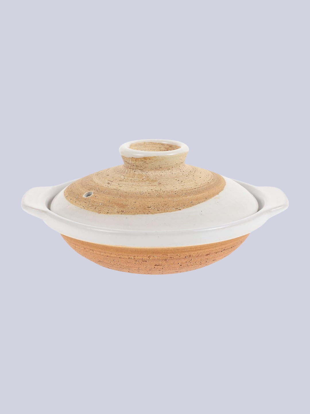 A beige and white Japanese donabe clay pot from Amazon