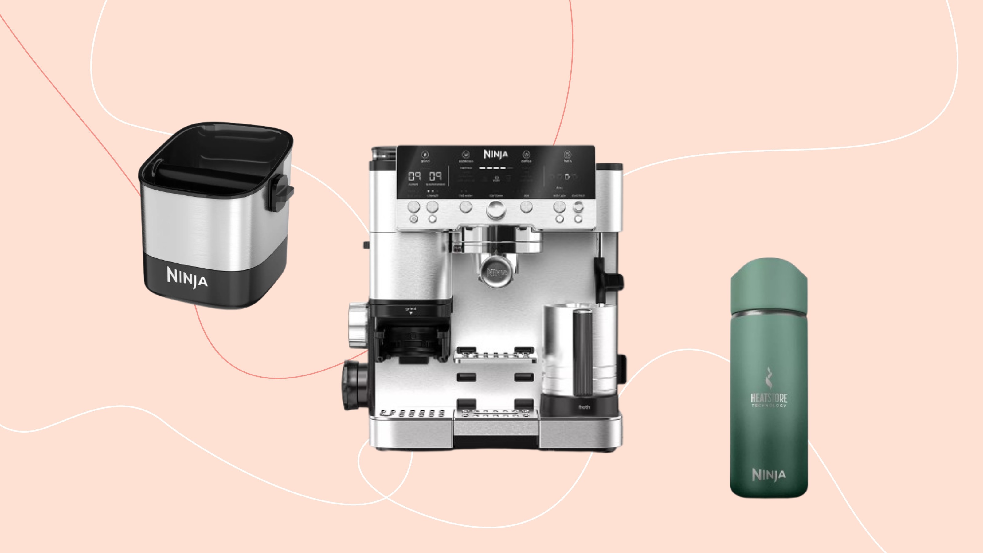 Ninja Luxe Cafe deal featuring coffee cup and knock box 