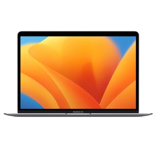 Apple MacBook Air M1 on a white background open facing you with the display on