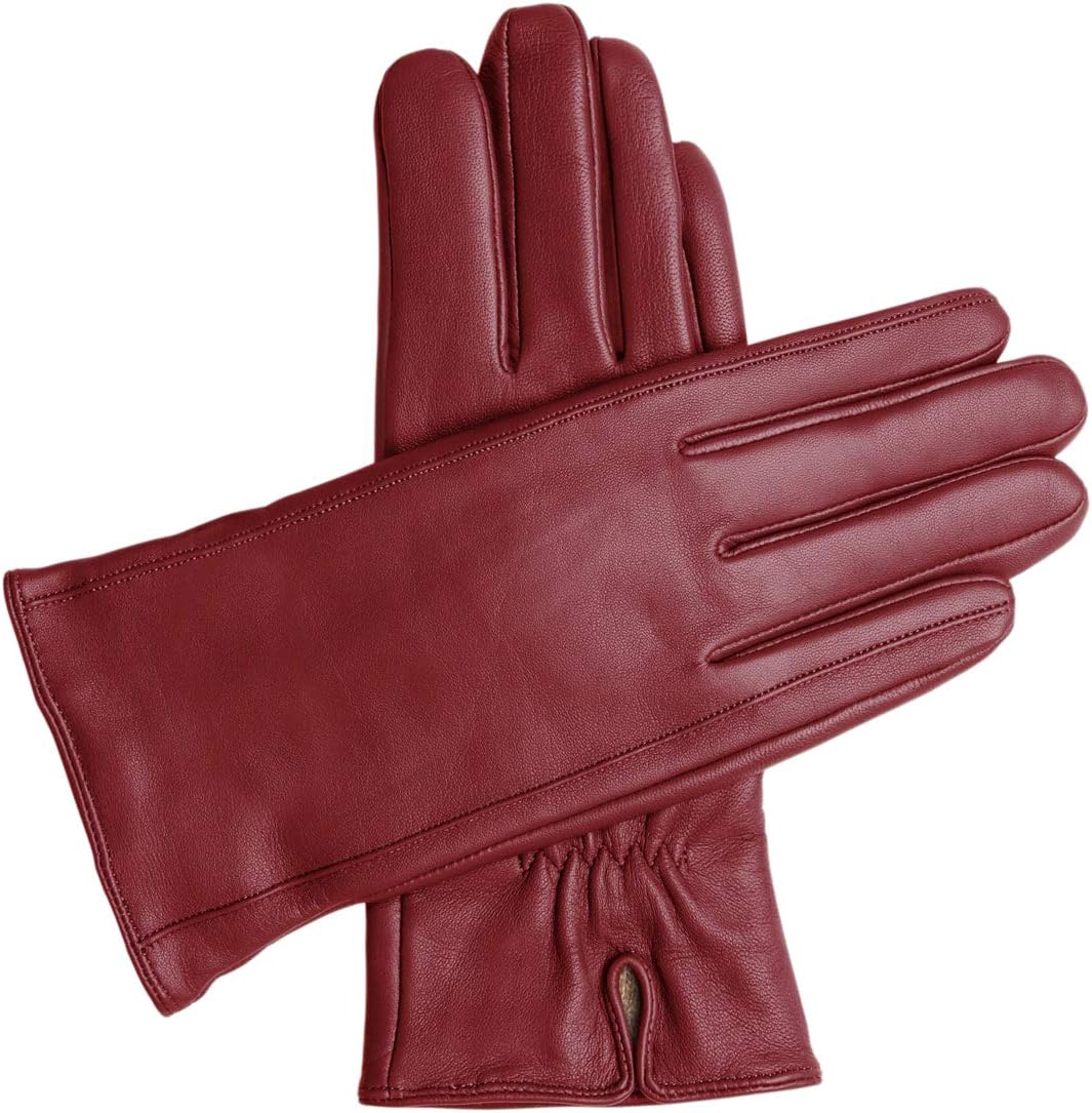 Downholme Classic Leather Cashmere Lined Gloves for Women (burgundy, L)
