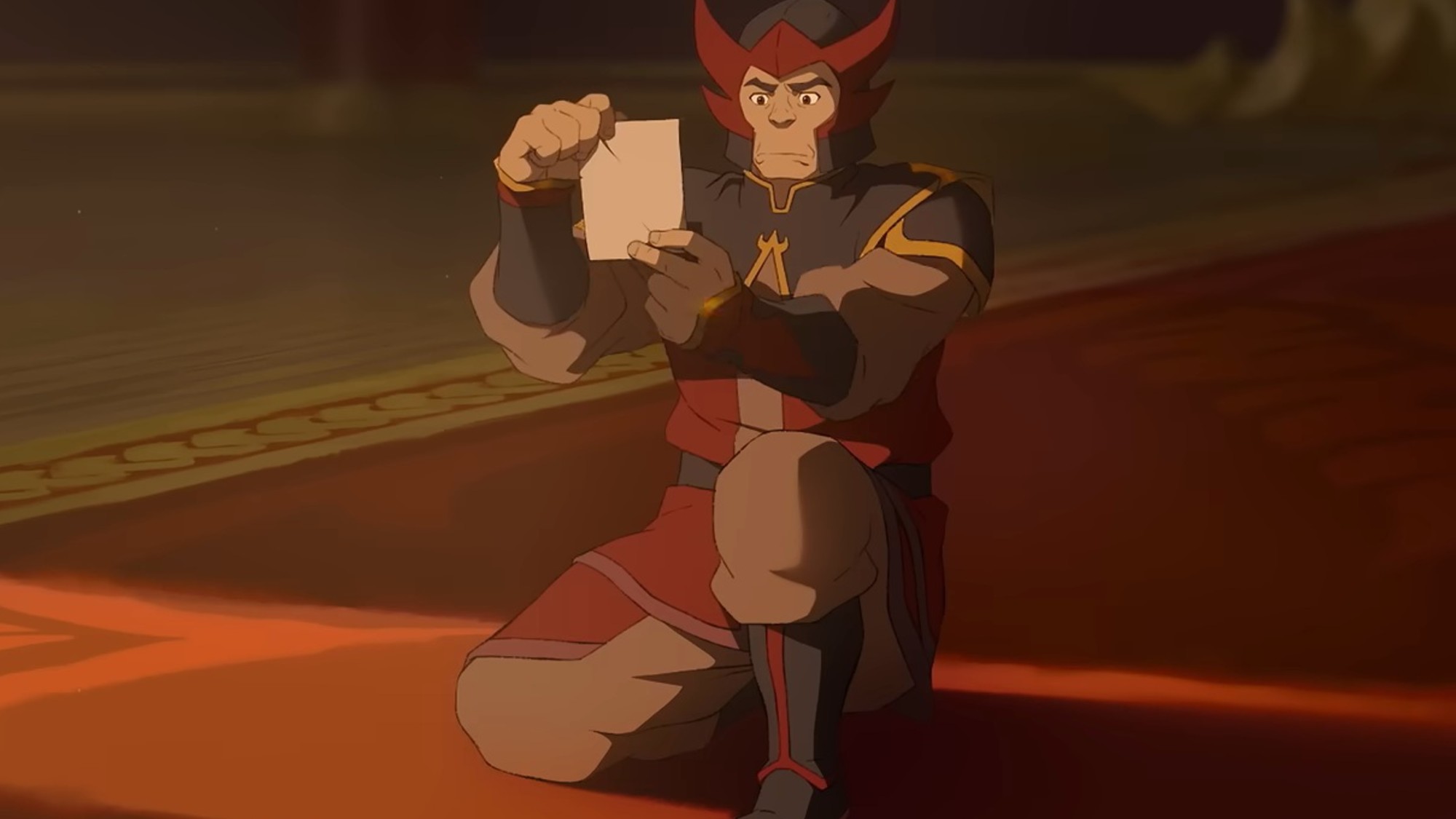 A Fire Nation soldier delivering a message in Avatar Aang: The Last Airbender