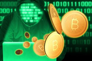 Hacker in green extorting Bitcoin