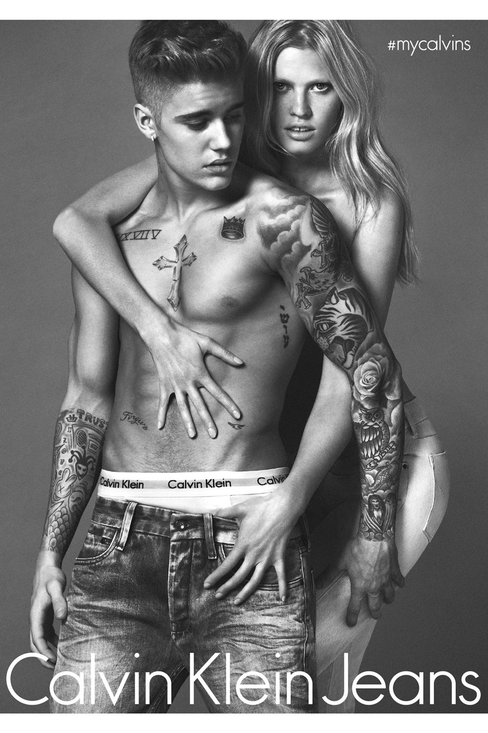 Justin Bieber And Lara Stone Unveil Calvin Klein Pictures | Marie Claire UK