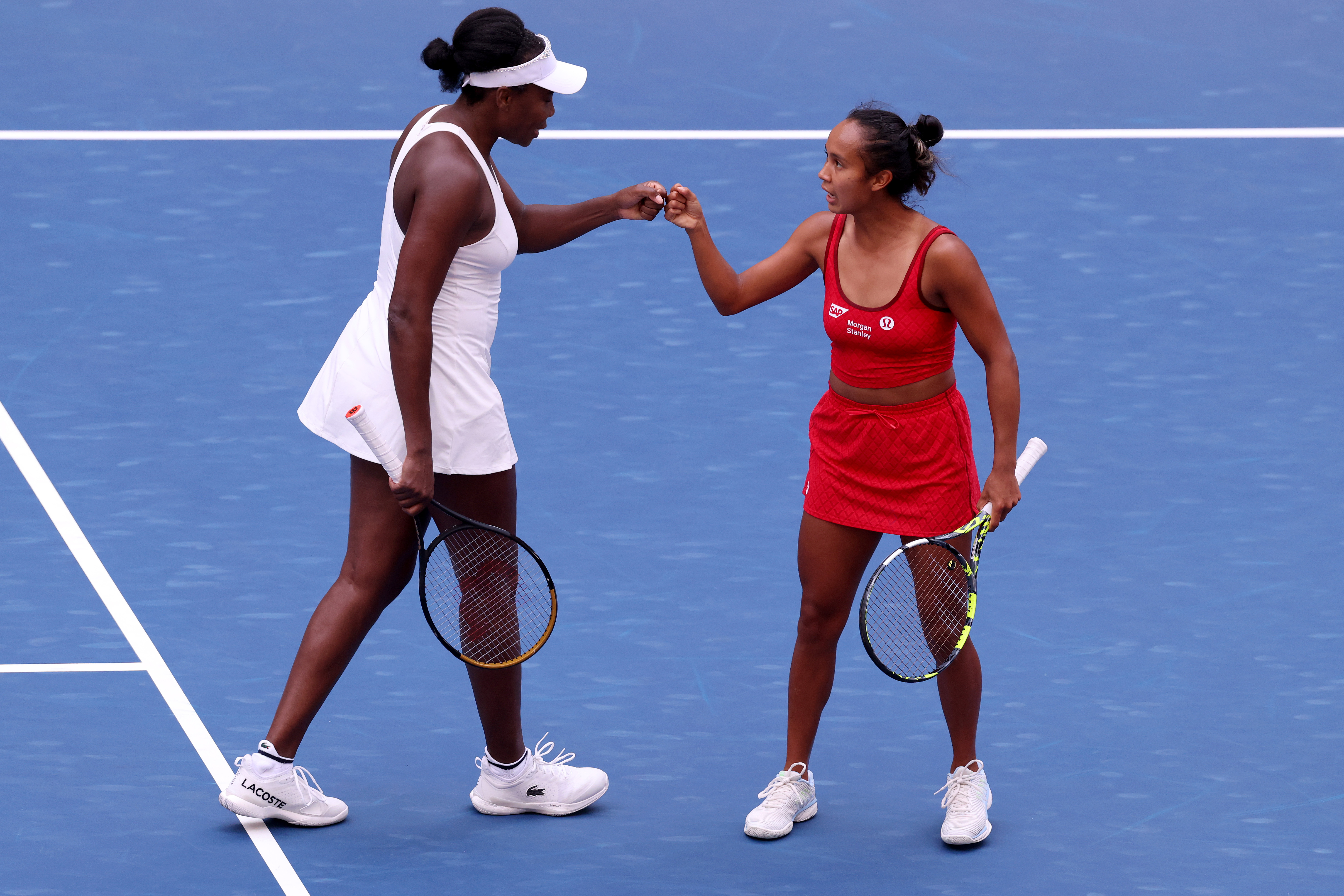 Venus Williams competed in the doubles match at the 2025 US Open in a white tennis dress from H&amp;amp;M