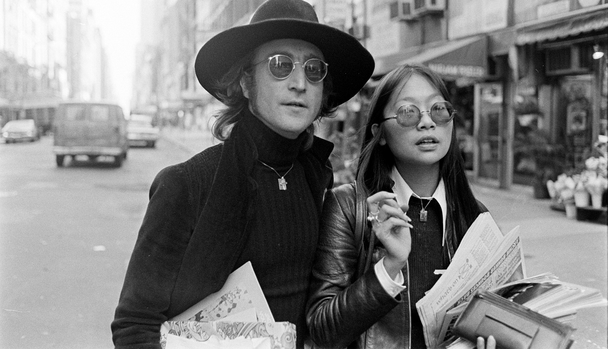 Musician John Lennon and May Pang in New York City on October 17, 1974.